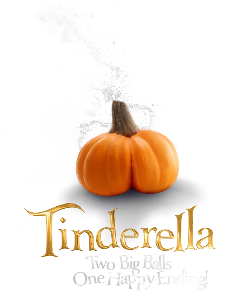 Tinderella: Two Big Balls, One Happy Ending logo with a pumpkin